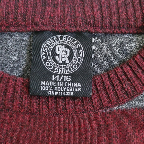 STREET RULES SWEATER GRAY & BURGUNDY KIDS 14/16 - Picture 3 of 3